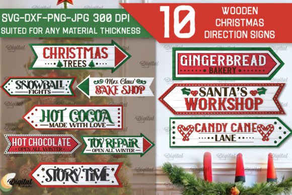 Christmas Direction Sign LaserCut Bundle: Festive Holiday Decor