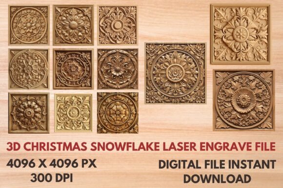 Christmas Snowflake Laser Engrave File: 3D Holiday Decor