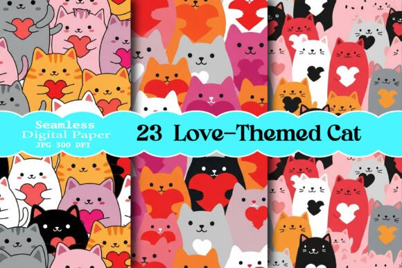 Love-Themed Cat Digital Pattern: Endless Creative Charm