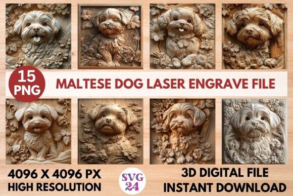 Maltese Dog Laser Engrave File: Stunning 3D Design