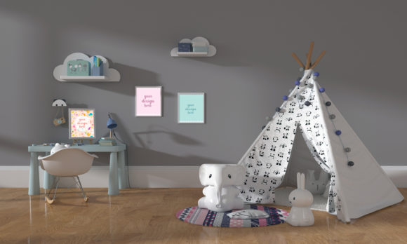 Modern Kids Bedroom Interior: Wall Mockup for Creatives