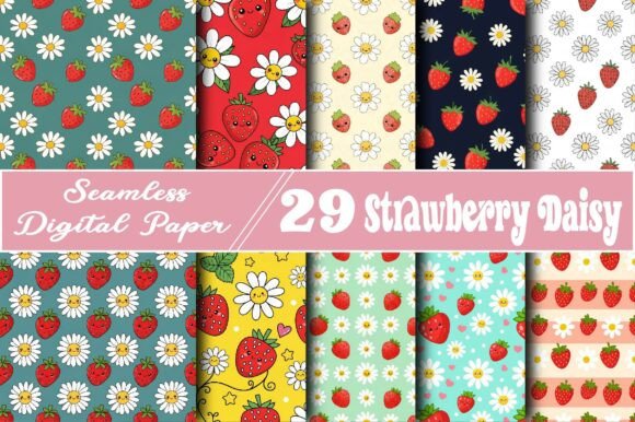 Strawberry Daisy Seamless Pattern
