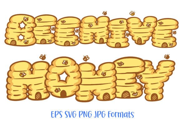 Whimsical Beehive Honey Letters Font with Cartoon Bees